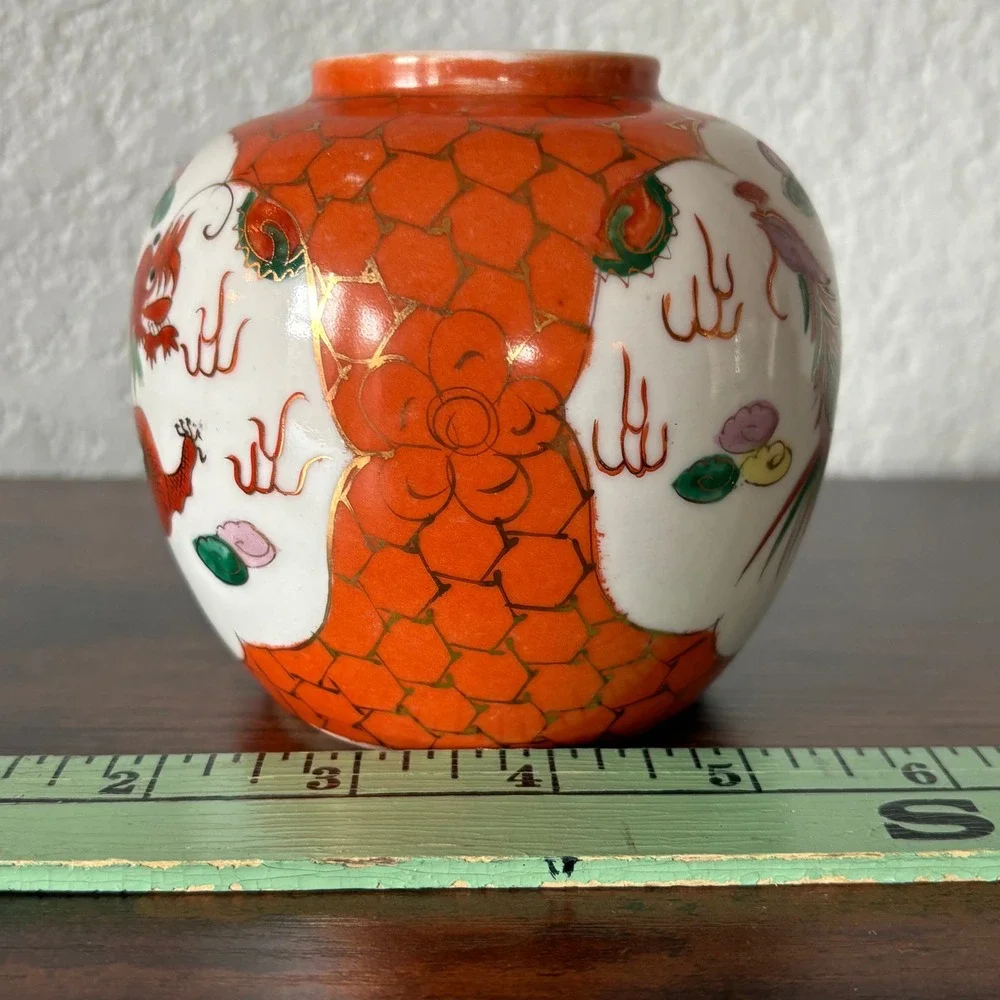 Chinese‎ Dragon and Phoenix Porcelain Vase Famille Style Enamel Decor